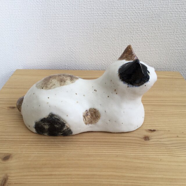 三毛猫 ネコ 陶芸 焼締 作家物 香炉 ハンドクラフト 焼物 - 工芸品