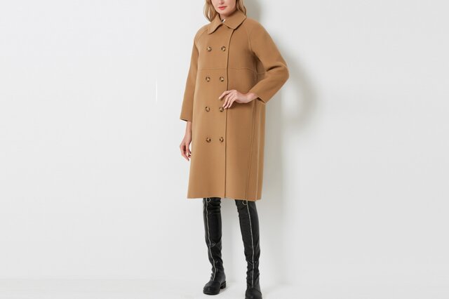 カシミヤ混素材 ダブルフェイス レトロ風ダブルボタン ゆったり