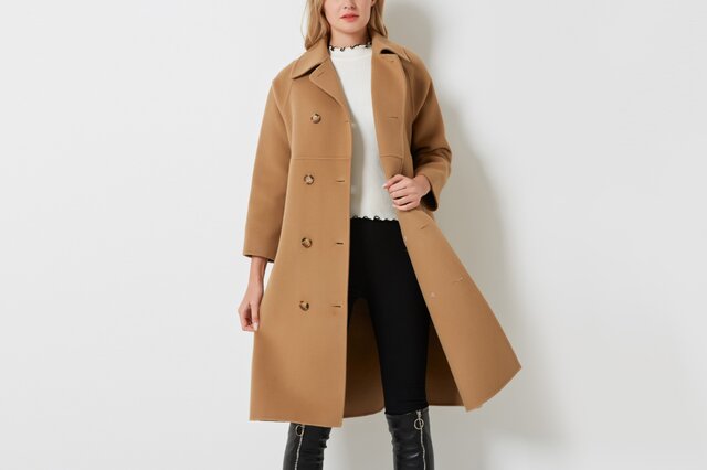カシミヤ混素材 ダブルフェイス レトロ風ダブルボタン ゆったり