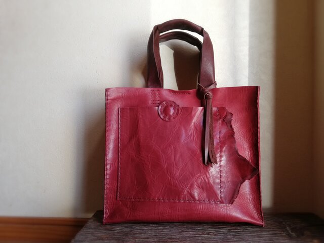 【ahiro様オーダー品】square tote M オイルワックスレザー ワインの画像1枚目