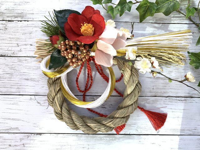 2021迎春！】椿のお正月飾り◇ ♯お正月 ♯しめ縄 ♯お正月飾り
