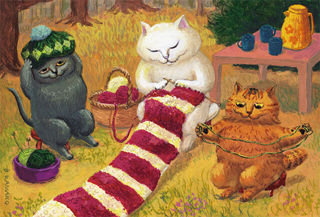 カマノレイコ オリジナル猫ポストカード 編み物 ２枚セット Iichi ハンドメイド クラフト作品 手仕事品の通販