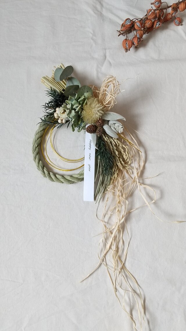 [再販]ドライフィリカのしめ縄wreath (プリザーブドフラワードライフラワーグリーン　アンティーク ギフト)