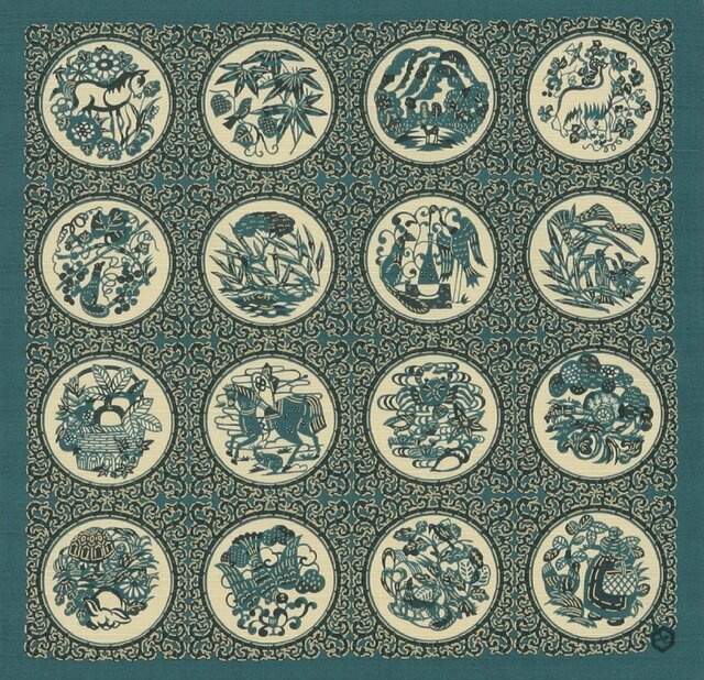 風呂敷 ふろしき 芹沢銈介 伊曽保文 グリーン 綿100% 43cm×43cmの画像1枚目