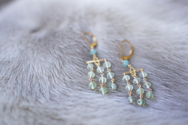 K14GF ブルーオレンジオリエンタルスクエアシャンデリアピアス | iichi