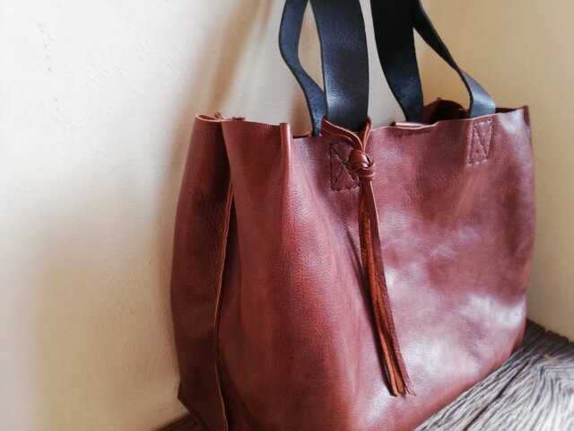 ざっくりtote L オイルシュリンクレザー ブラウンの画像1枚目