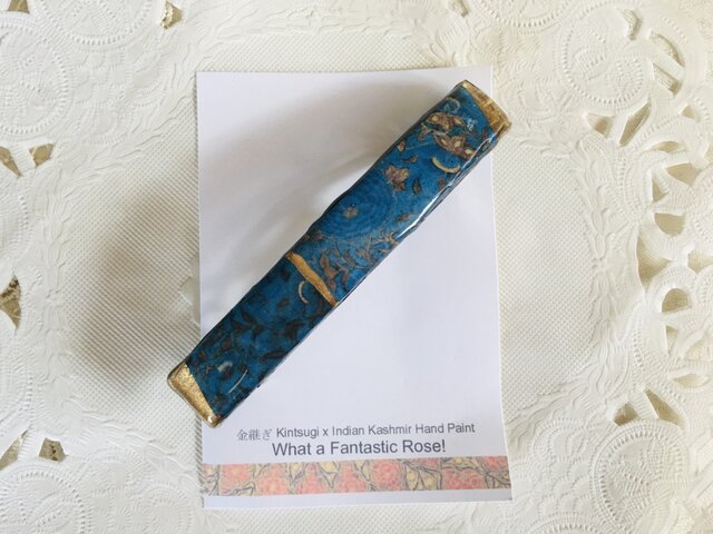 金継ぎ x Kashmir Hand Paint バレッタ (ブルー)の画像1枚目
