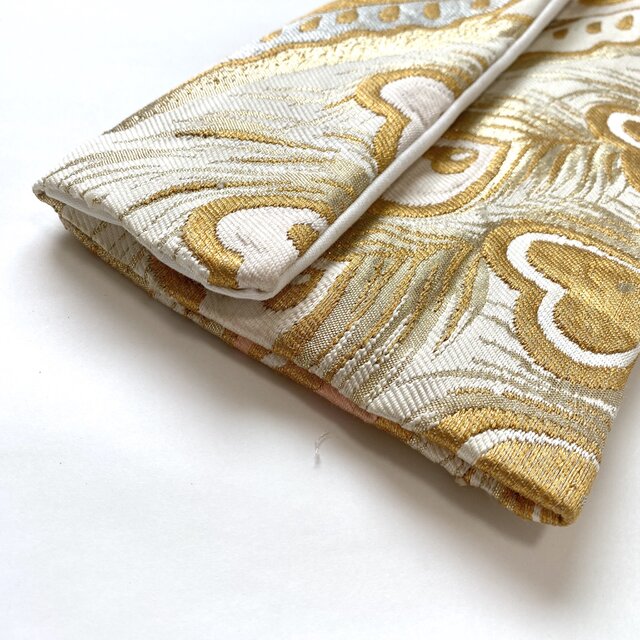 おとも屋 絹帯クラッチバッグ パーティー 金糸 ピンクアンティーク