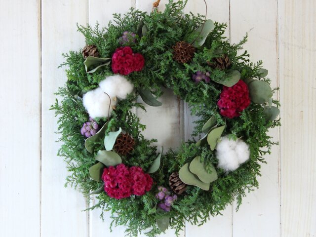 ケイトウとコットンのクリスマスリース | iichi 日々の暮らしを