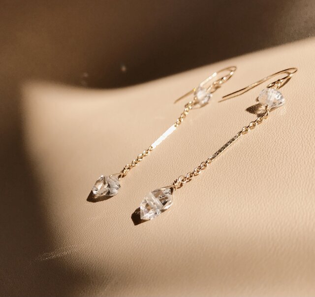 新品 14kgf パリ購入 プードル ハーキマーダイヤモンド  パール ピアス 14kgf ニューヨーク産 ハーキマーダイヤモンド アメリカンピアス