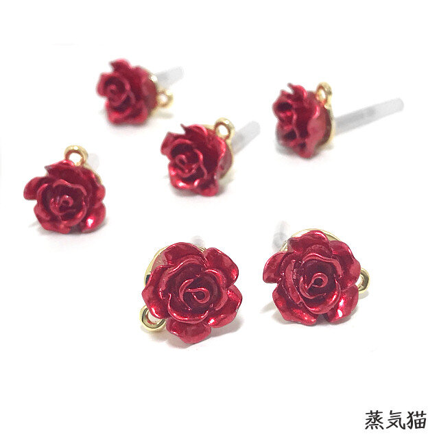 【ピアス】赤い薔薇ピアス 6個【バラの花 ピアスパーツ ハンドメイド素材】