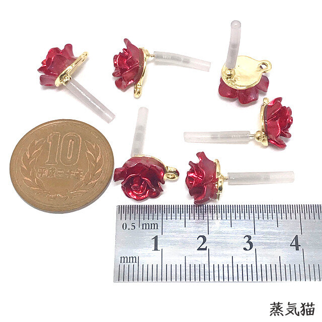 ピアス 赤い薔薇ピアス 6個 バラの花 ピアスパーツ ハンドメイド素材 Iichi ハンドメイド クラフト作品 手仕事品の通販