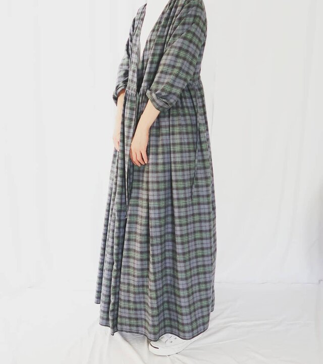 マドラスチェック♡カシュクールワンピース♡くすみカラー♪オーガニックコットンの画像1枚目