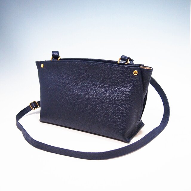 ★ハンドメイド★日本製★本革★トリプル収納★斜め掛けショルダーバッグ★サコッシュ★お財布ポシェット★ネイビー色★