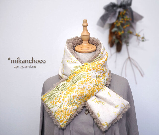 ◇選べるミモザのふわもこリバーシブル マフラー◇エコファー◇ネック