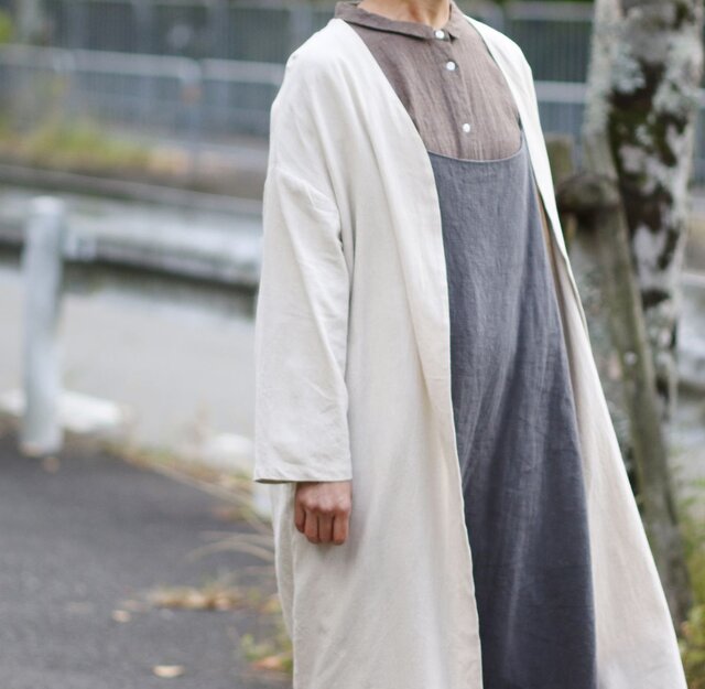 ゆるっと羽織り♪ノーカラーロング羽織りコート重ね着しやすいドロップ