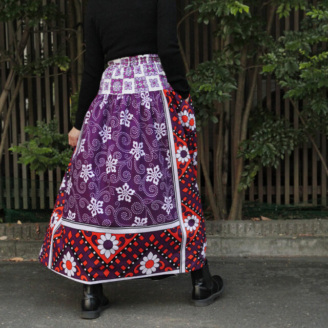 最終価格　新品　タイ高級ブランド　BakingSODA 素敵アフリカ生地スカート カンガのヨーク付きスカート｜アフリカ布スカート | iichi 日々