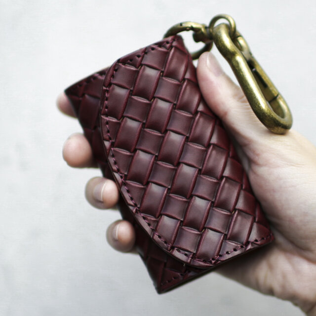 日本製 栃木レザー 型押し メッシュ キーケース ＆ コインケース PAOLO バーガンディー スマートキーケース 本革