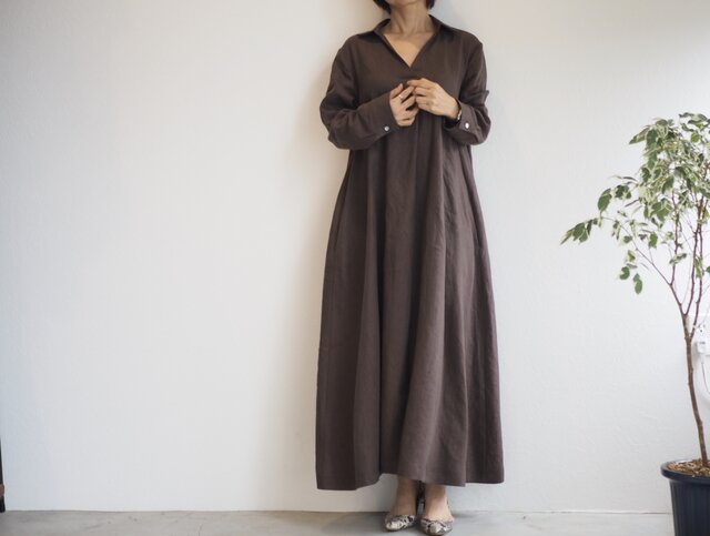 スキッパーAラインワンピース ココアブラウン NO.109-05の画像1枚目
