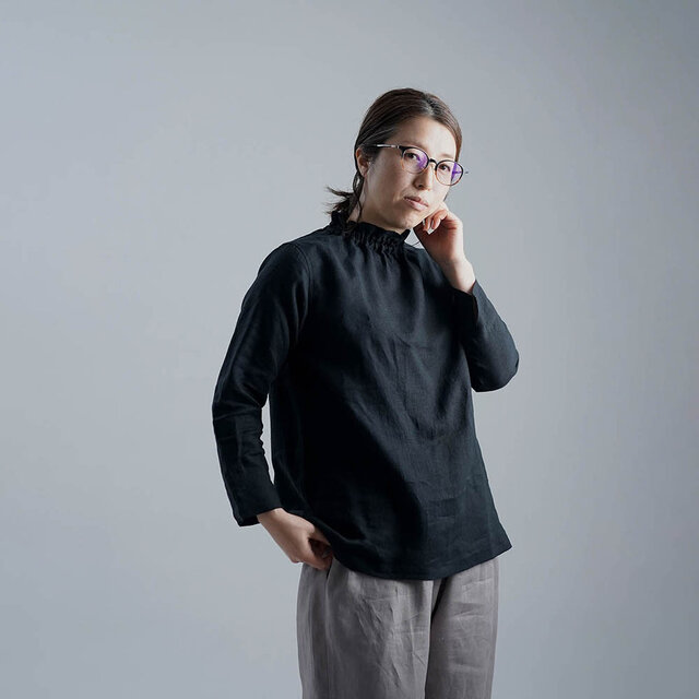 L】【wafu】雅亜麻 Linen Top タートル ネック インナー 袖スリット