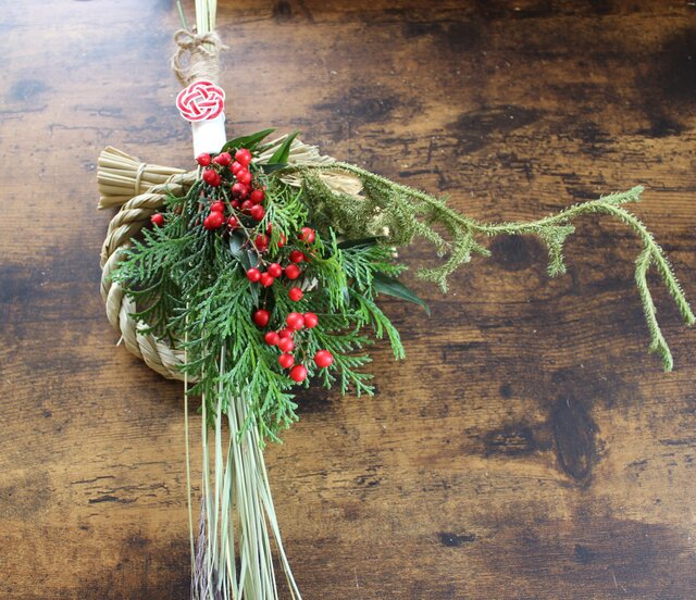 お正月】古代米と南天のしめ縄 ＊受注製作＊ 正月飾り ドライフラワー