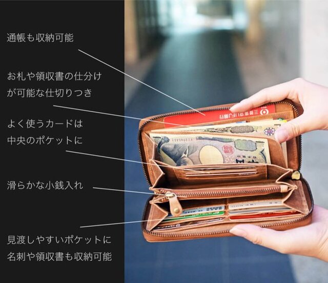 オールレザーで仕上げたラウンドファスナー長財布 もちろん本革