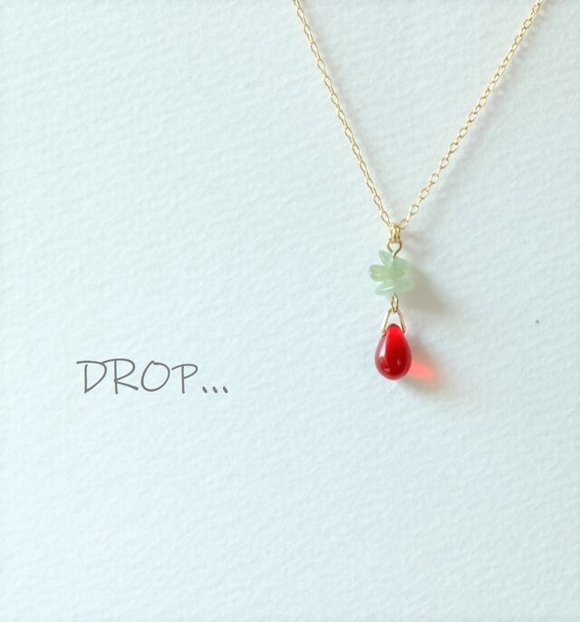 d1-G145 心の安定【いちご】しずくドロップと【アベンチュリン】のアレンジネックレス