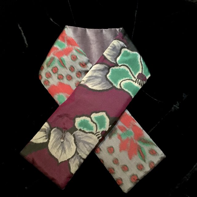 銘仙×別珍の小さな襟巻き2058C リメイク 古布 和布 ストール ネックウォーマー プチマフラー リバーシブル