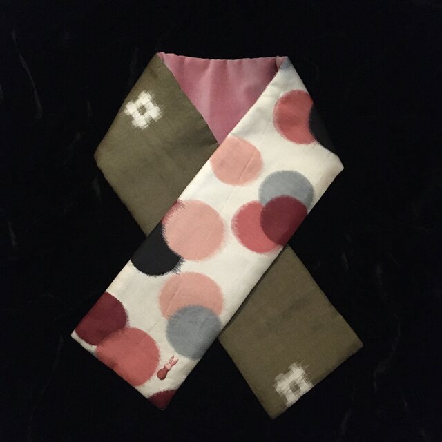 銘仙×別珍の小さな襟巻き2051C リメイク 古布 和布 ストール ネックウォーマー プチマフラー リバーシブル