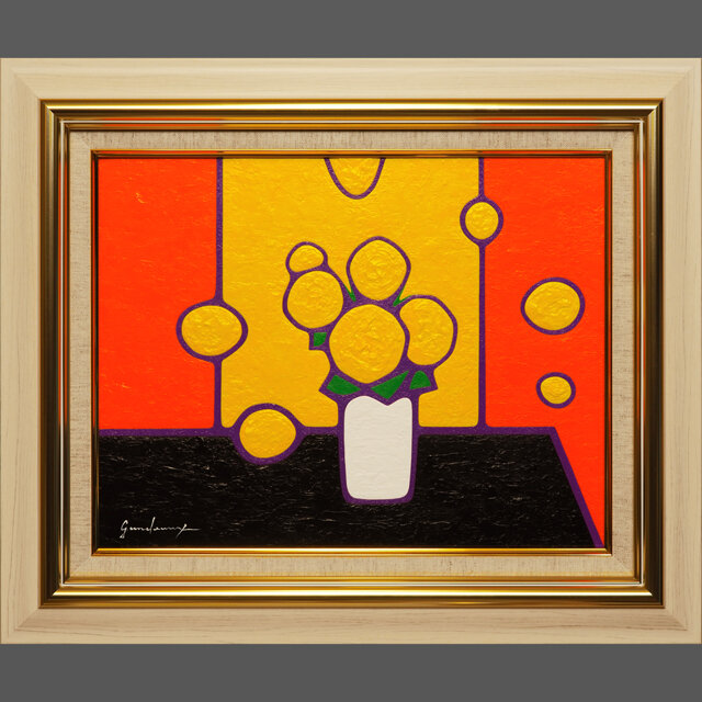 お部屋が元気に 風水金運 黄色い花 がんどうあつし肉筆絵画厚塗りf6アクリル額付 Iichi ハンドメイド クラフト作品 手仕事品の通販