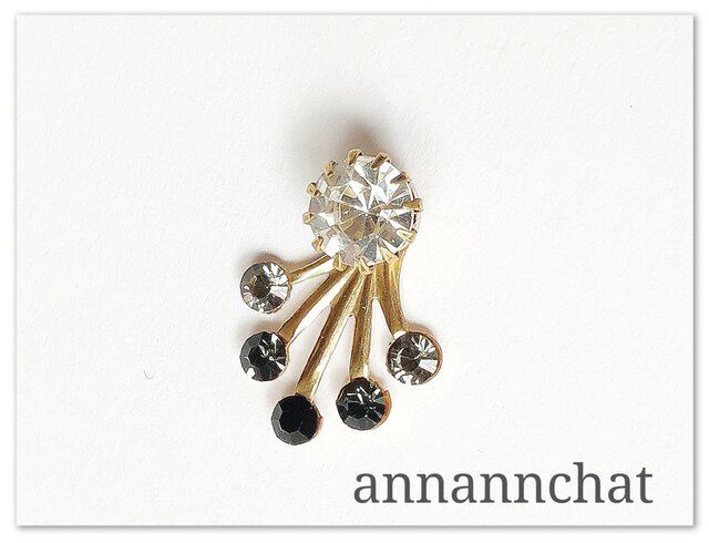 ビンテージ スワロフスキー クリスタル・黒 揺れる ピンブローチ】男性