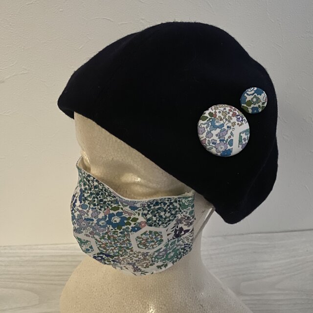 TOPI リバティボタンのベレーとおそろいマスク(58〜60)の画像1枚目