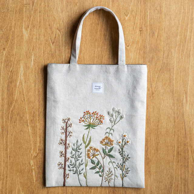 shimontowasamo/植物の彩り刺繍トートバッグ 【受注制作】