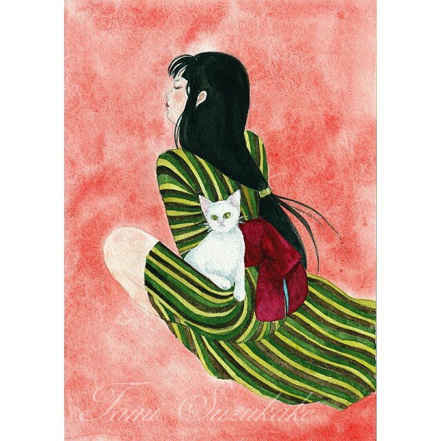 水彩画・原画「猫と女」 iichi 日々の暮らしを心地よくするハンドメイドやアンティークのマーケットプレイス