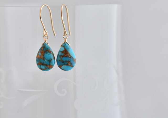 コッパーターコイズ14kgひとつぶピアス | iichi 日々の暮らしを