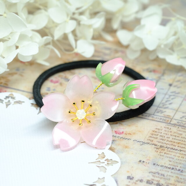masuty桜♡お花見♡ベビーヘアクリップ ヘアゴム ハンドメイド商品
