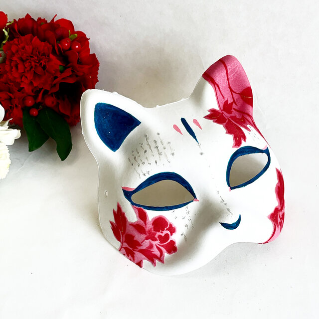 一閑張り（猫） 一閑張り猫面 “桃花” | iichi 日々の暮らしを心地よくする