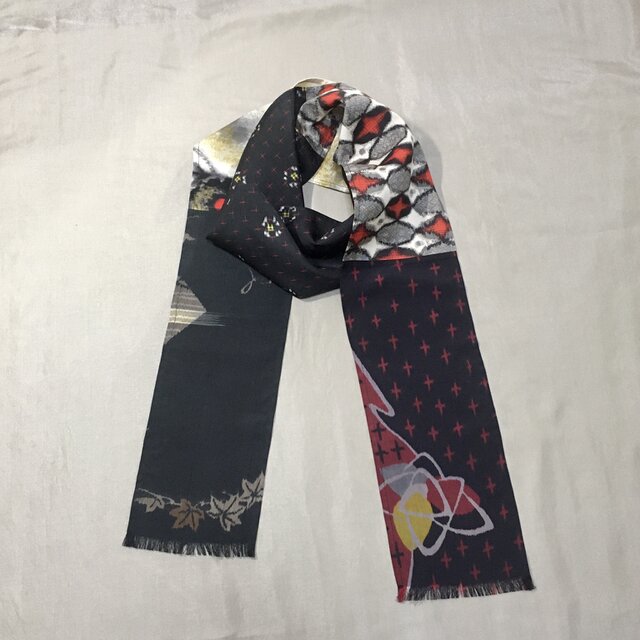 銘仙ストール「椿」S01　銘仙5種　