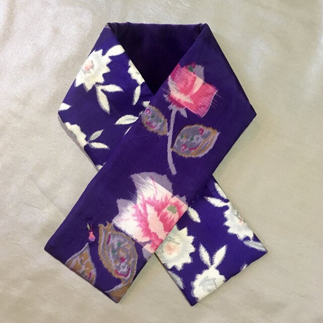 銘仙×別珍の小さな襟巻き2071C リメイク 古布 和布 ストール ネックウォーマー プチマフラー リバーシブル