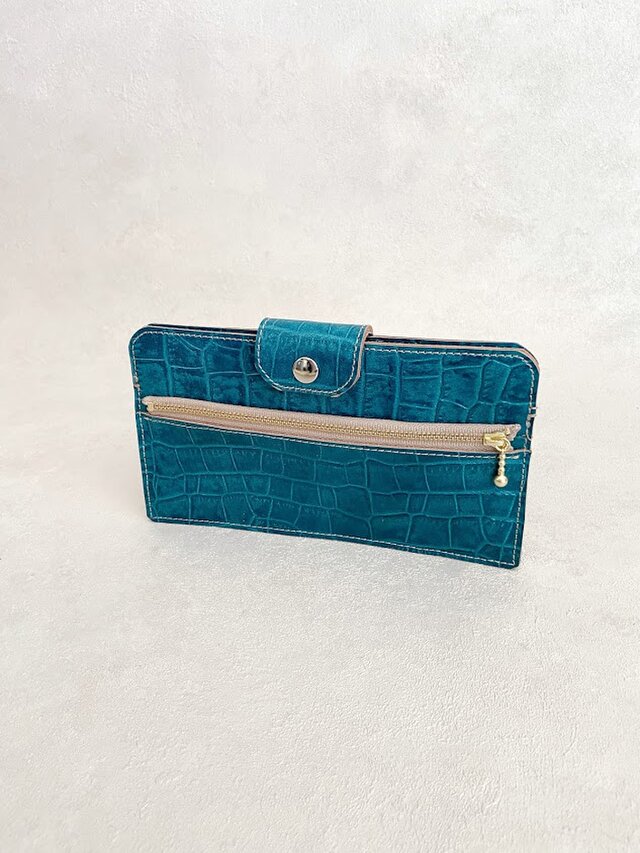フラグメントケース スリム ウォレット 財布 スマホ も入る 長財布 クロコ型押し ターコイズ ブルー Iichi ハンドメイド クラフト作品 手仕事品の通販 フラグメントケース スリム ウォレット 財布 スマホ も入る 長財布 クロコ型押し ターコイズ ブルー Iichi ハンドメイド クラフト作品 手仕事品の通販