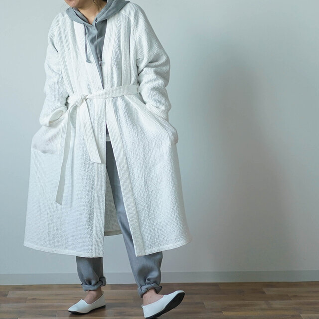 【Lサイズ】【wafu】ワッフル リネン ガウン linenローブ /ホワイト r012a-wht3-lの画像1枚目