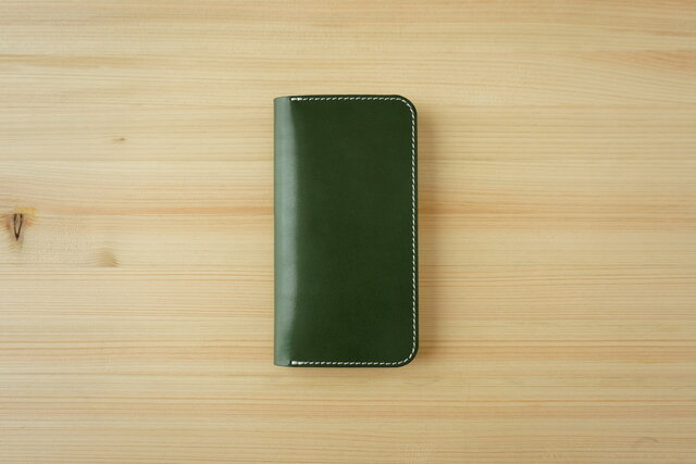 牛革 iPhone 12 mini カバー ヌメ革 レザーケース 手帳型 グリーン
