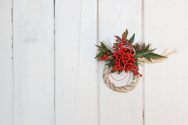 受注制作　宅急便　フレッシュ南天のしめ縄　節分に向けてリースに変更可能 お正月】古代米と南天のしめ縄 ＊受注製作＊ 正月飾り ドライフラワー