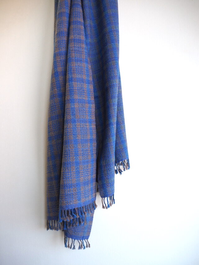 ツートンチェックストール(blue×brown)の画像1枚目