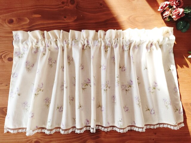 ジャガード織り♪紫の薔薇カフェカーテン 105cm×38cm 花柄 | iichi