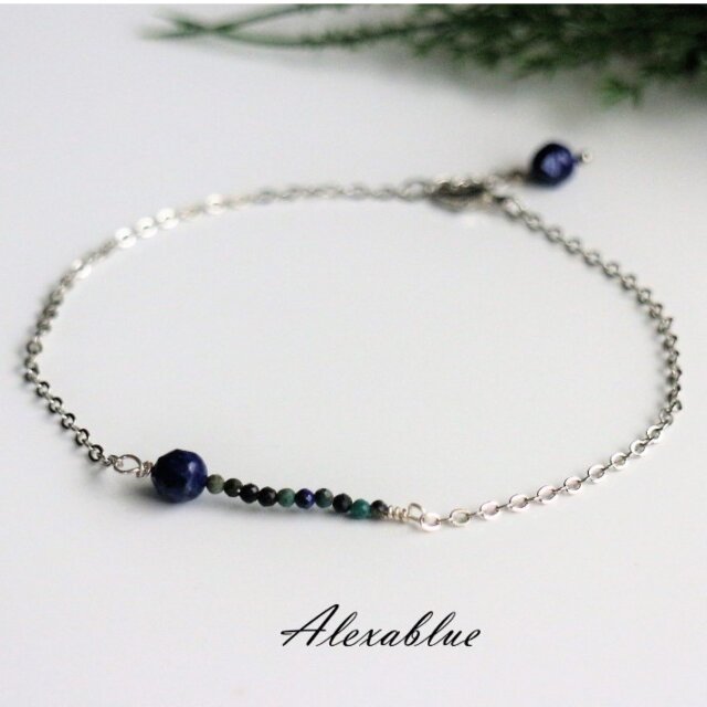ラピスラズリアンクレット Mix天然石アンクレット Silver925チェーン変更可能
