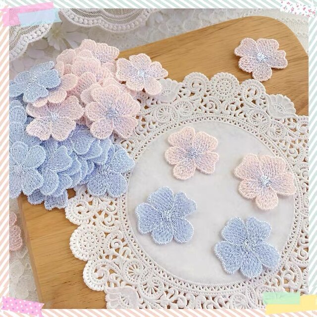 4枚】マカロン お花 刺繍 アップリケ モチーフ ケミカルレース ライト 