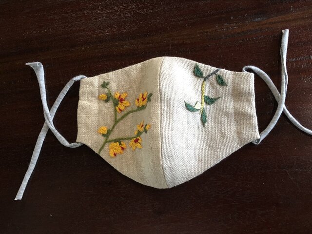 ハンドメイドマスク手刺繍 が大特価！ 楽天市場】マスク ミモザ 手刺繍 布製 Zenma