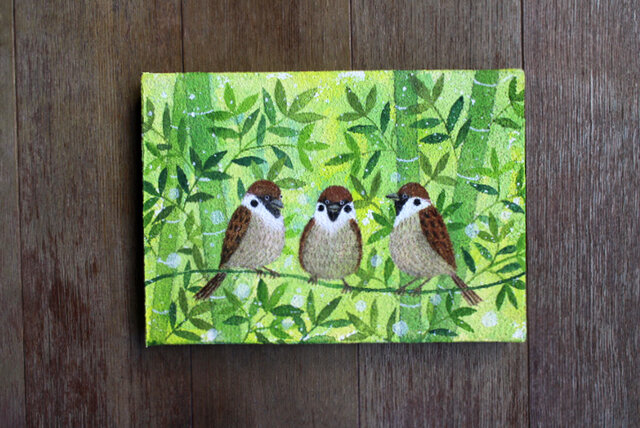 絵画「スズメ3兄弟」 | iichi 日々の暮らしを心地よくするハンドメイド
