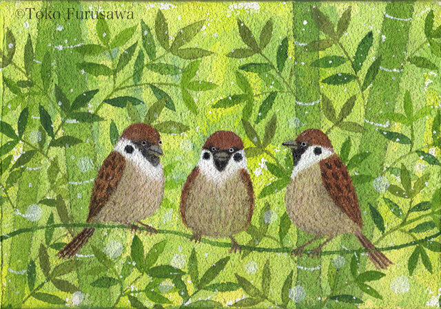 絵画「スズメ3兄弟」 | iichi 日々の暮らしを心地よくするハンドメイド